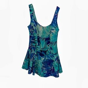 Vintage bathing suit Tropical Blue Floral One Piece Swimsuit Maxine L 12 retro